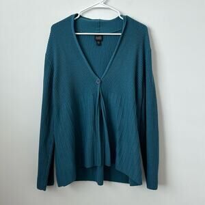 Eileen Fisher 100% Blue Merino Wool Cardigan Sweater Size: L￼